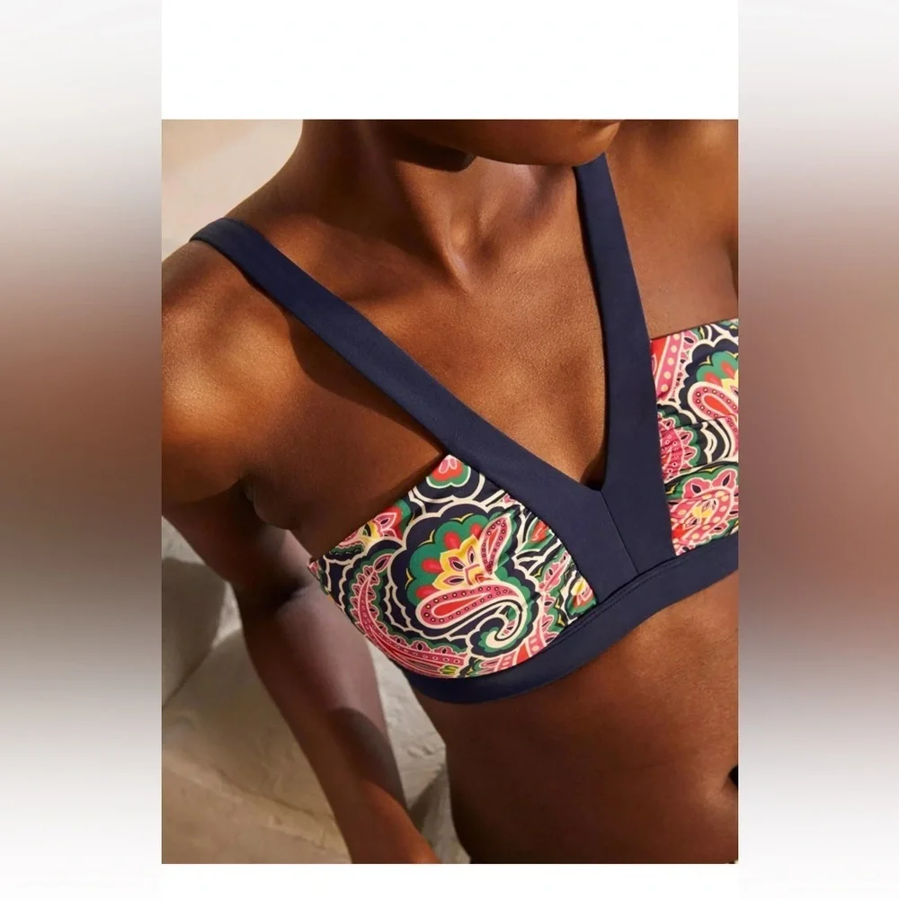 BODEN Corsica bikini top French navy summer paisley pattern 16-18 New lined pink